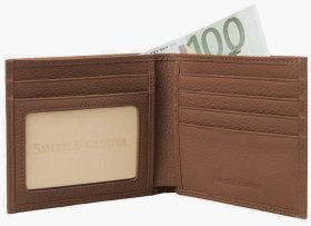 Чоловіче портмоне з фактурної шкіри без застібки та монетниці Smith & Canova 93974 коричневого кольору