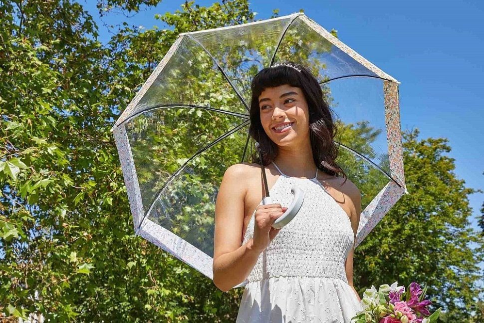 Женский зонт-трость Fulton Birdcage-2 Wedding Floral Border (механика, прозрачный с цветочным принтом) 94074 фото №3 Женский зонт-трость Fulton Birdcage-2 Wedding Floral Border (механика, прозрачный с цветочным принтом) 94074 modnotak фото №3