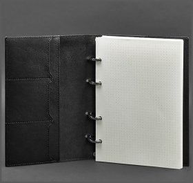 Блокнот на кольцах с твердой угольно-черной кожаной обложкой BlankNote (14174)