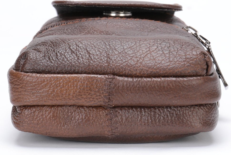 Коричневая сумка маленького размера из фактурной кожи на два отдела Vintage (20352)