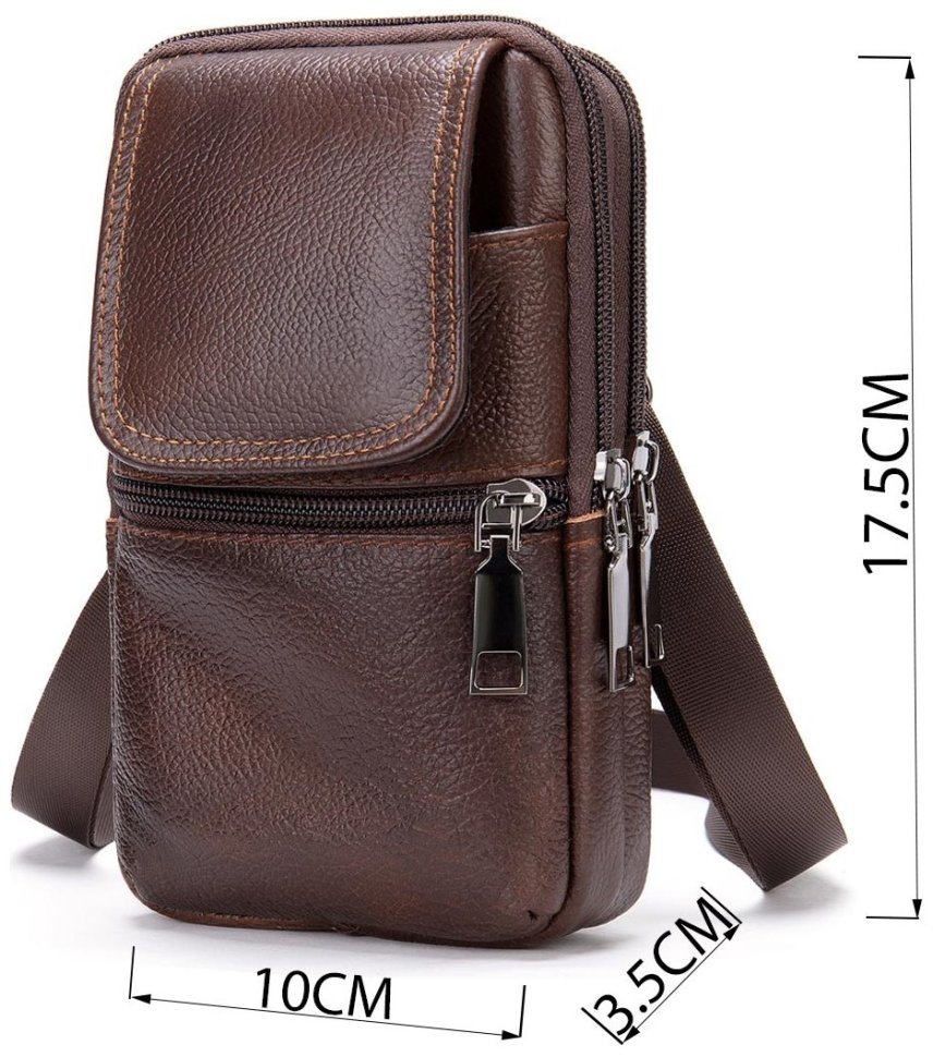 Коричнева сумка маленького розміру з фактурної шкіри на два відділи Vintage (20352) modnotak фото №11