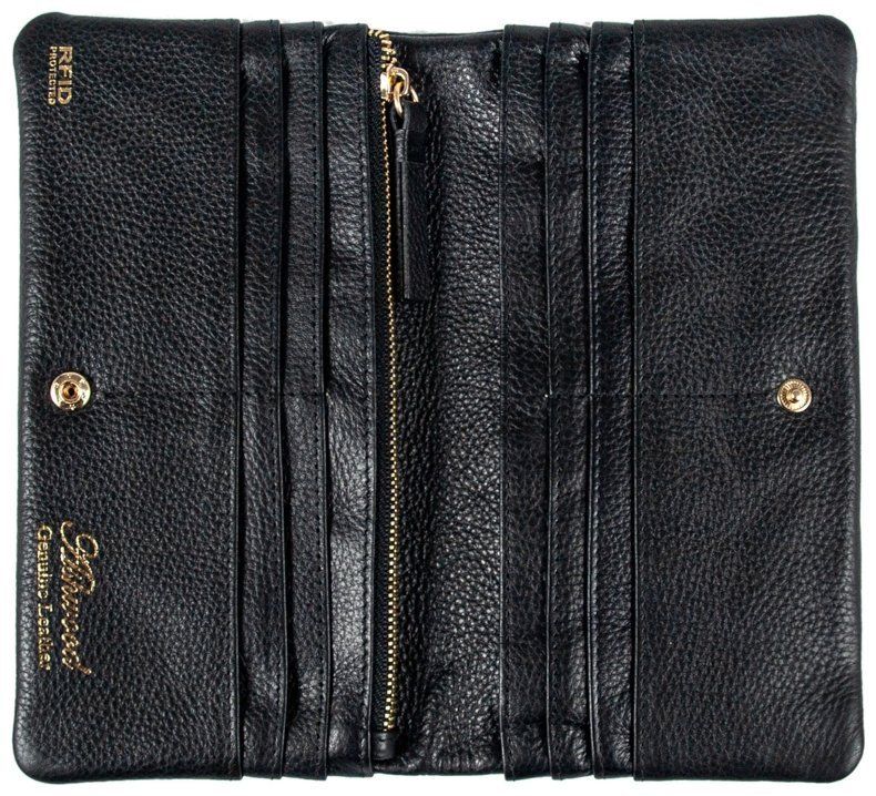 Качественный женский кошелек из натуральной кожи флотар черного цвета Ashwood J56 94174 на кнопке modnotak фото №3