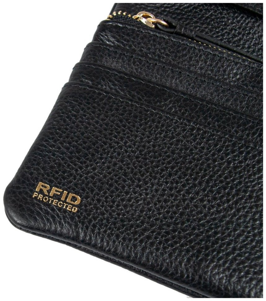 Качественный женский кошелек из натуральной кожи флотар черного цвета Ashwood J56 94174 на кнопке modnotak фото №6