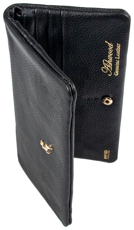 Качественный женский кошелек из натуральной кожи флотар черного цвета Ashwood J56 94174 на кнопке modnotak фото №8