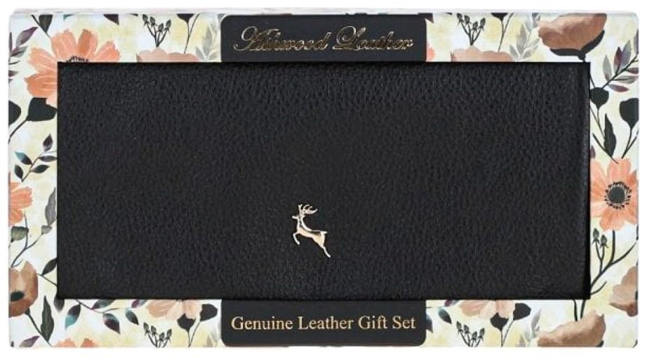 Качественный женский кошелек из натуральной кожи флотар черного цвета Ashwood J56 94174 на кнопке modnotak фото №11