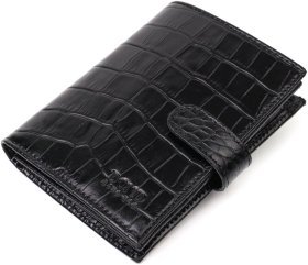 Середній чоловічий гаманець із натуральної чорної шкіри з тисненням під крокодила BOND (2422057)