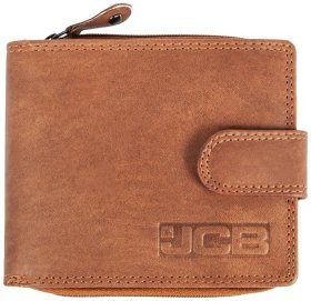 Кожаный мужской кошелек с монетницей на молнии JCB NC43MN 94274 коричневого цвета