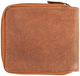 Кожаный мужской кошелек с монетницей на молнии JCB NC43MN 94274 коричневого цвета