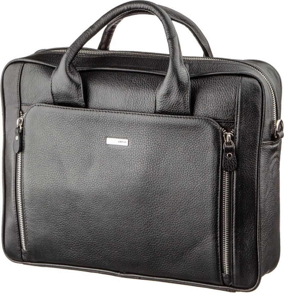 Ділова чоловіча сумка-портфель із натуральної шкіри чорного кольору KARYA (2417284)