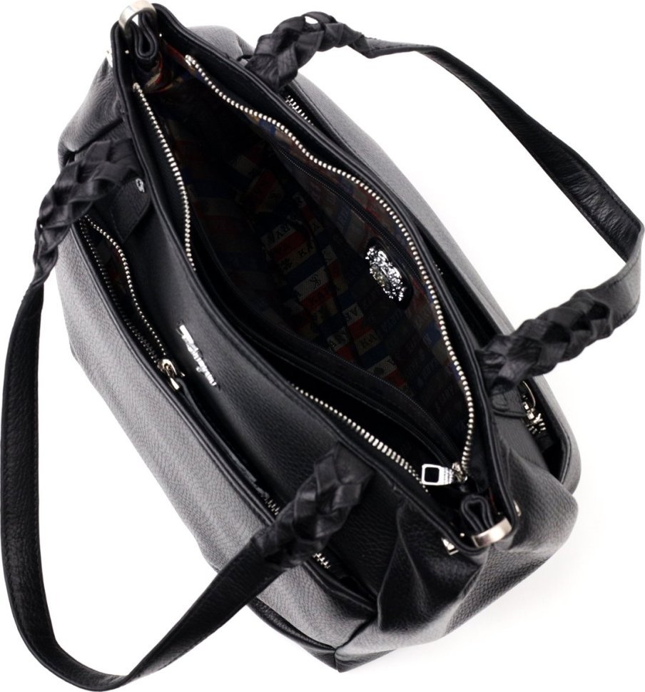 Черная женская сумка среднего размера из натуральной кожи с ручками KARYA (2420860)