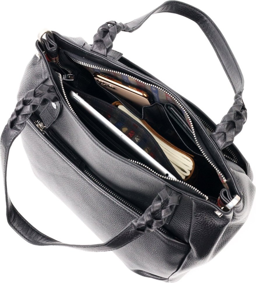 Чорна сумка жіноча середнього розміру з натуральної шкіри з ручками KARYA (2420860)