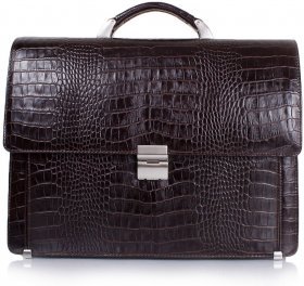 Эксклюзивный портфель коричневого цвета из натуральной кожи под крокодила Desisan (319-19)