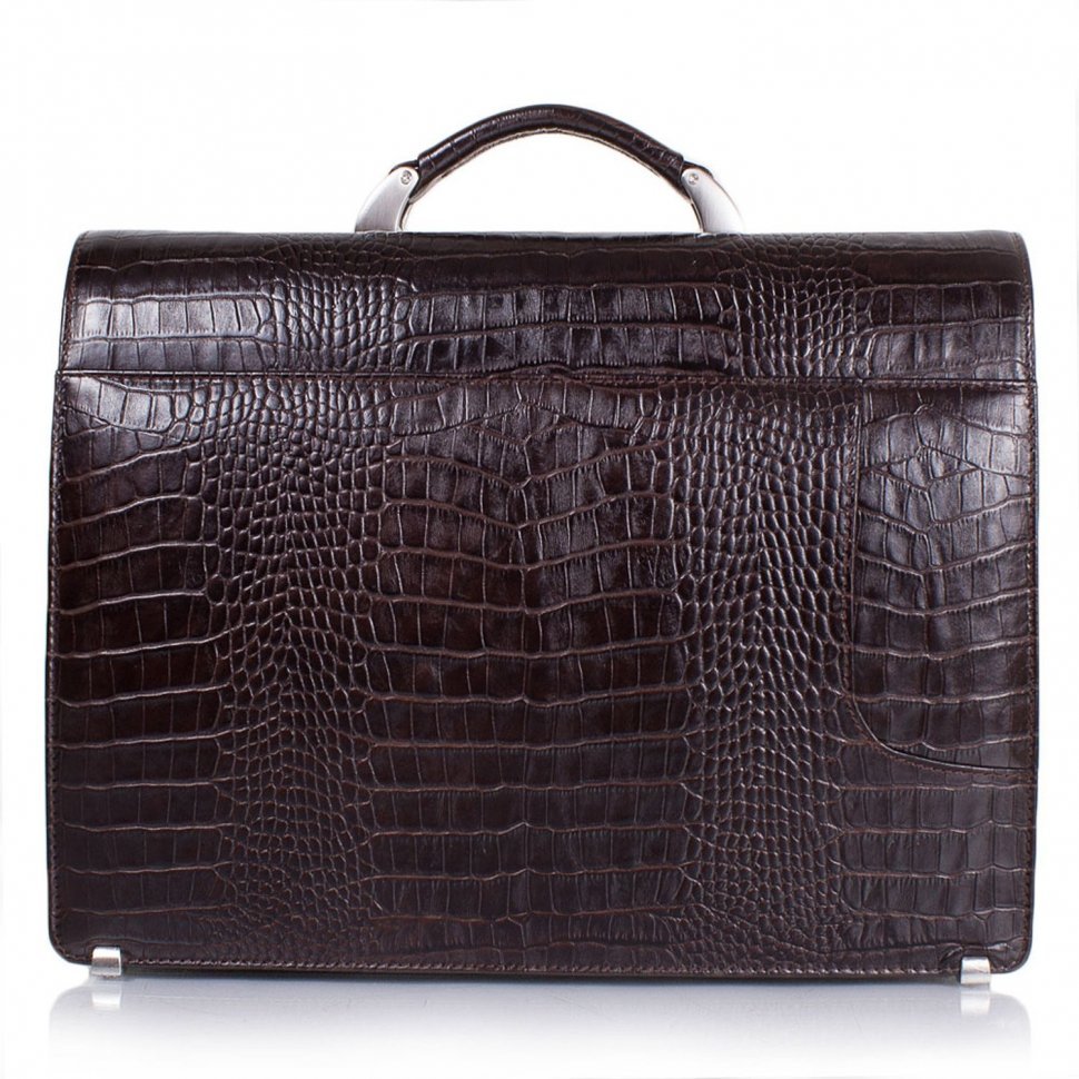 Ексклюзивний портфель коричневого кольору з натуральної шкіри під крокодила Desisan (319-19)