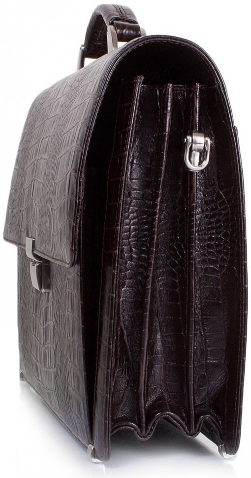 Эксклюзивный портфель коричневого цвета из натуральной кожи под крокодила Desisan (319-19)