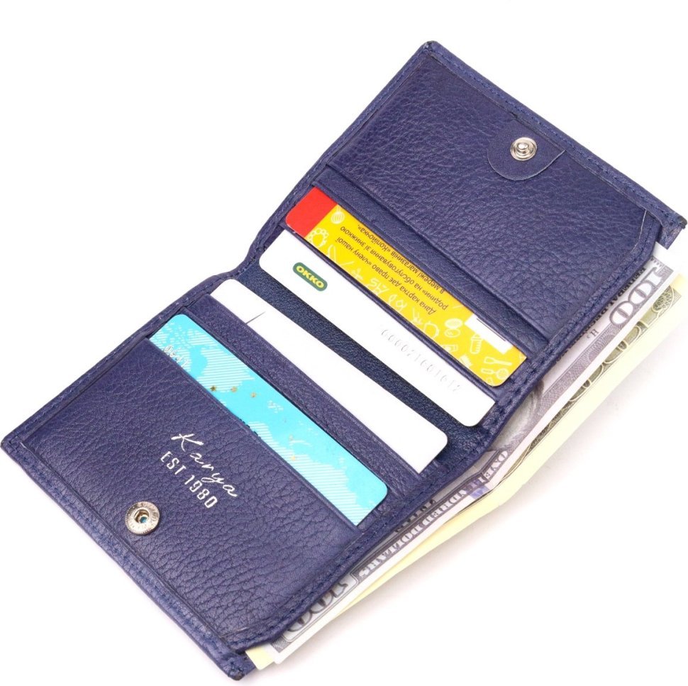 Синій гаманець подвійного складання з натуральної шкіри на кнопці KARYA (2421060)