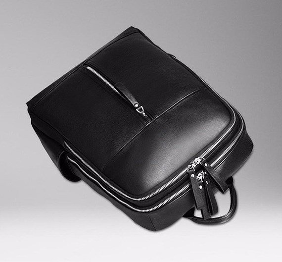 Кожаный рюкзак черного цвета с гладкой поверхностью Tiding Bag (21244)