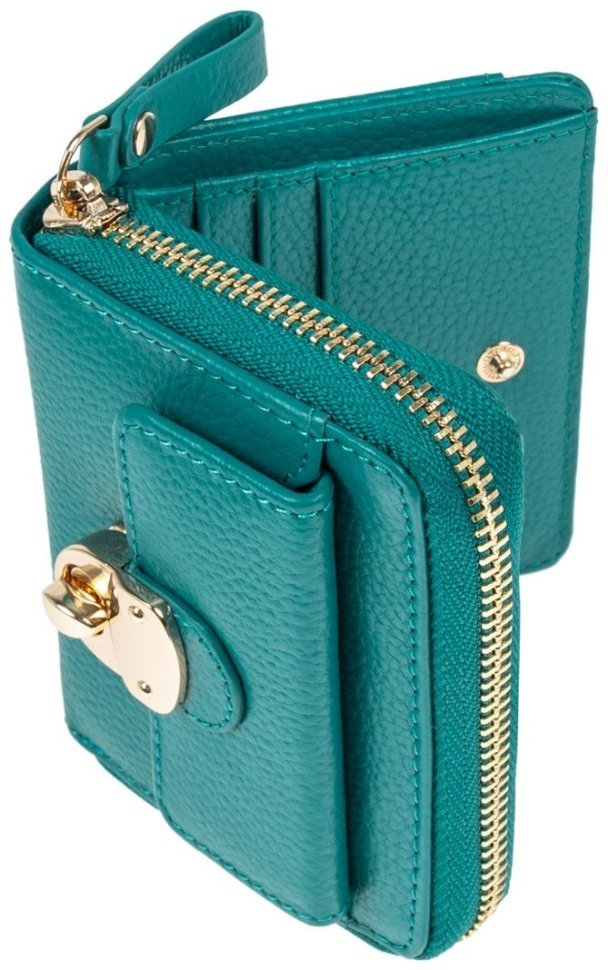 Женский кожаный кошелек на молнии с RFID-защитой Ashwood Y50 зеленого цвета 95474 modnotak фото №4