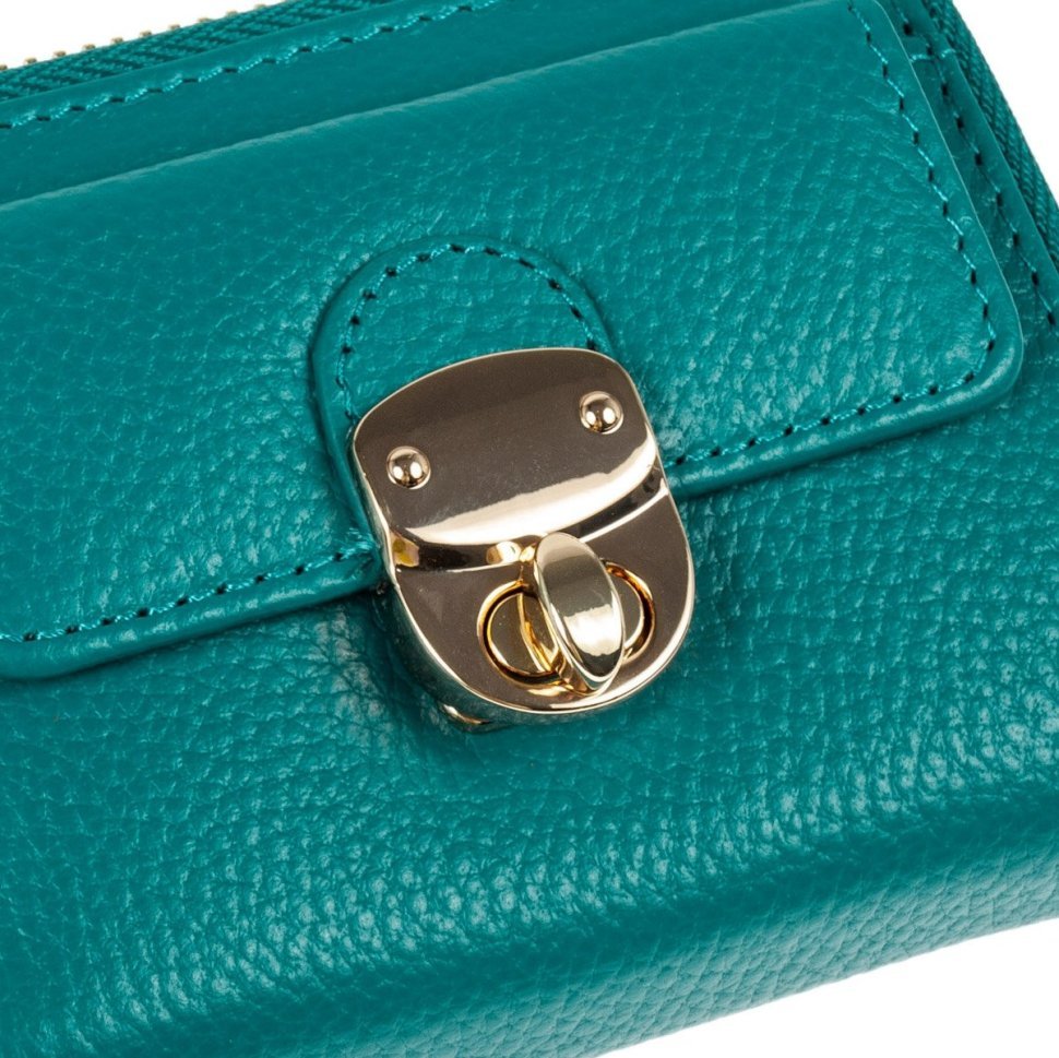 Женский кожаный кошелек на молнии с RFID-защитой Ashwood Y50 зеленого цвета 95474 modnotak фото №8