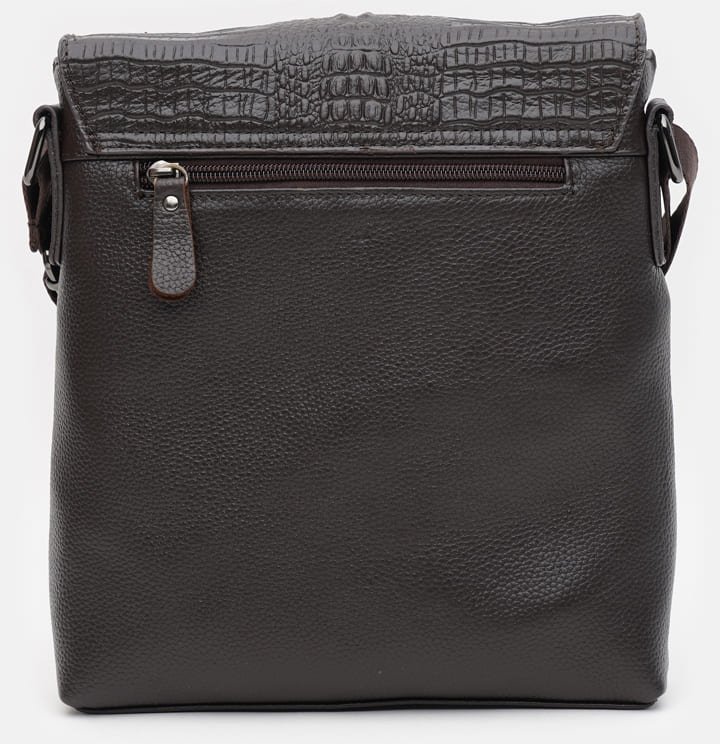 Оригинальная мужская сумка на плечо коричневого цвета с фактурой под змею Keizer (21359)