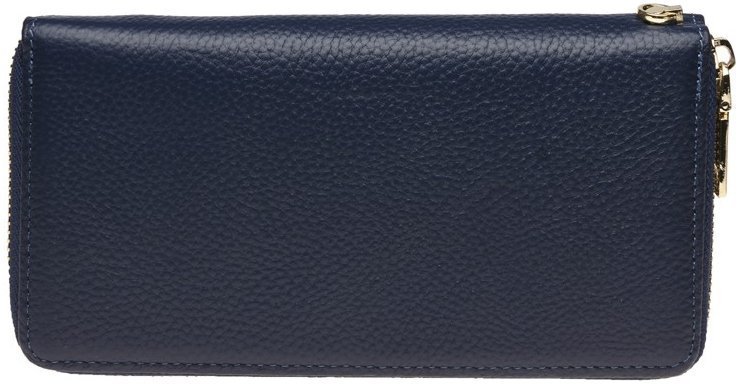 Просторий жіночий шкіряний гаманець темно-синього кольору на змійці Keizer 66274