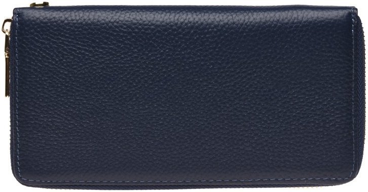 Просторий жіночий шкіряний гаманець темно-синього кольору на змійці Keizer 66274