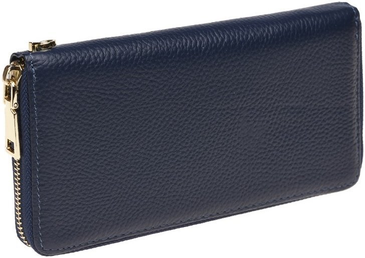 Просторный женский кожаный кошелек темно-синего цвета на змейке Keizer 66274