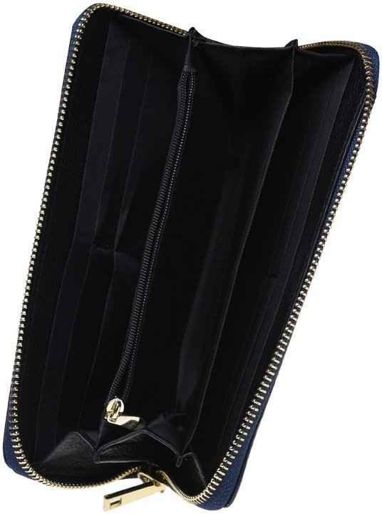 Просторный женский кожаный кошелек темно-синего цвета на змейке Keizer 66274
