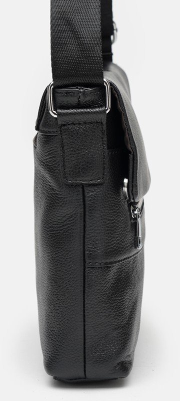 Середня чоловіча шкіряна сумка-месенджер в універсальному чорному кольорі Borsa Leather (56774)