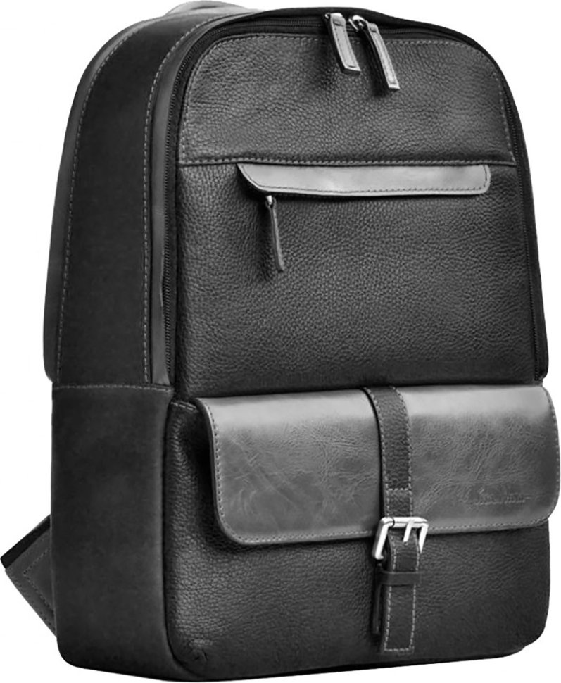 Зручний шкіряний міський рюкзак чорного кольору на два відсіки Issa Hara (21151)