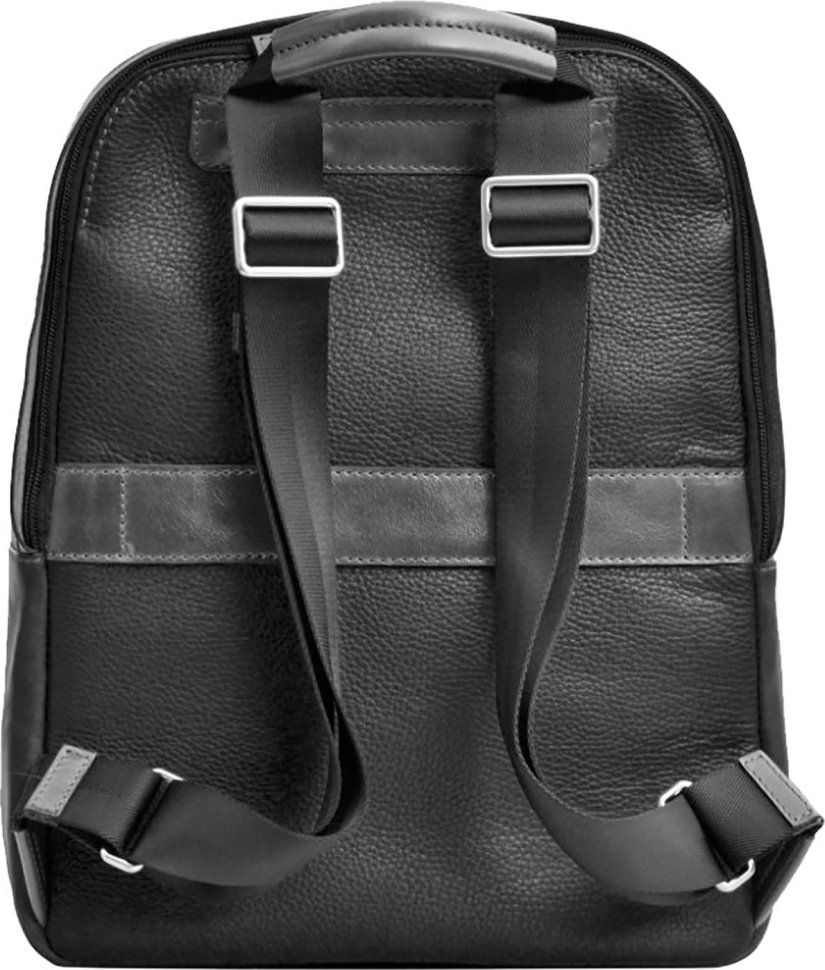 Зручний шкіряний міський рюкзак чорного кольору на два відсіки Issa Hara (21151)