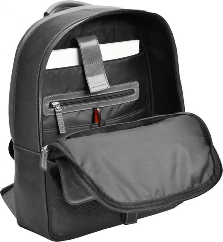 Удобный кожаный городской рюкзак черного цвета на два отсека Issa Hara (21151)