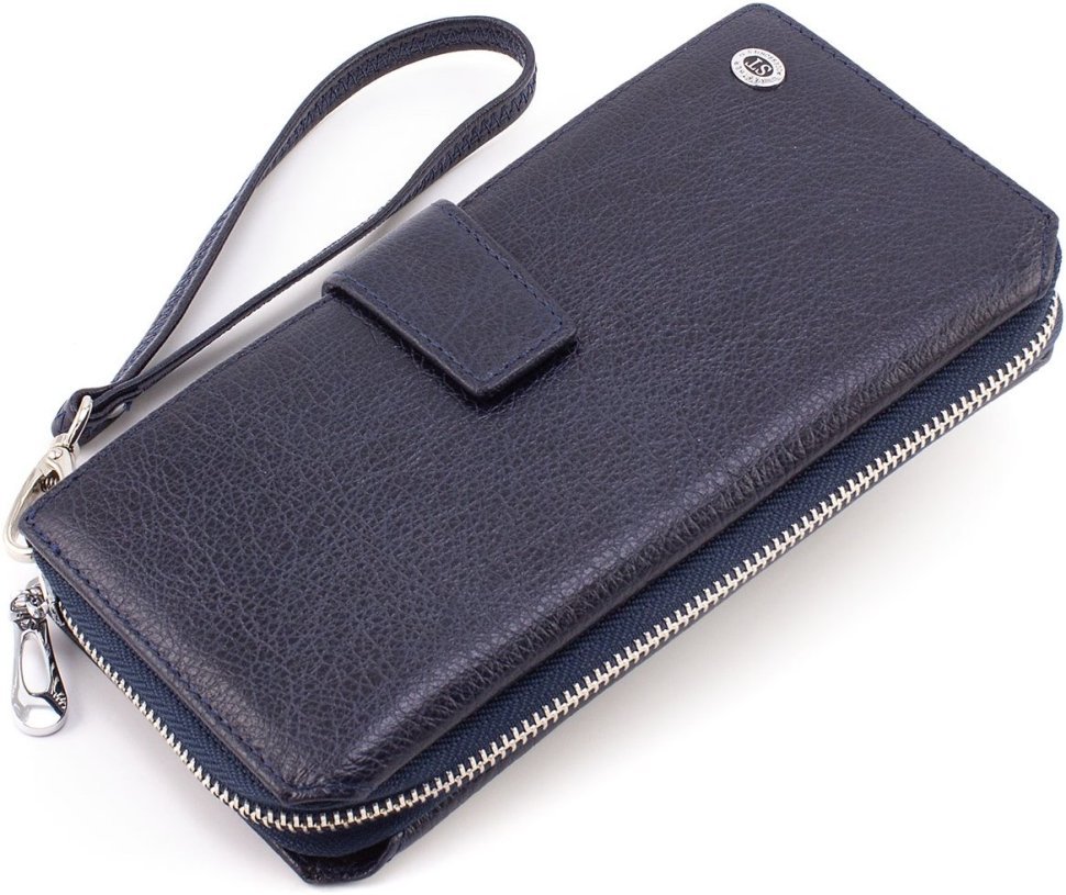 Темно-синий кошелек-клатч из натуральной кожи с кистевым ремешком ST Leather 1767374
