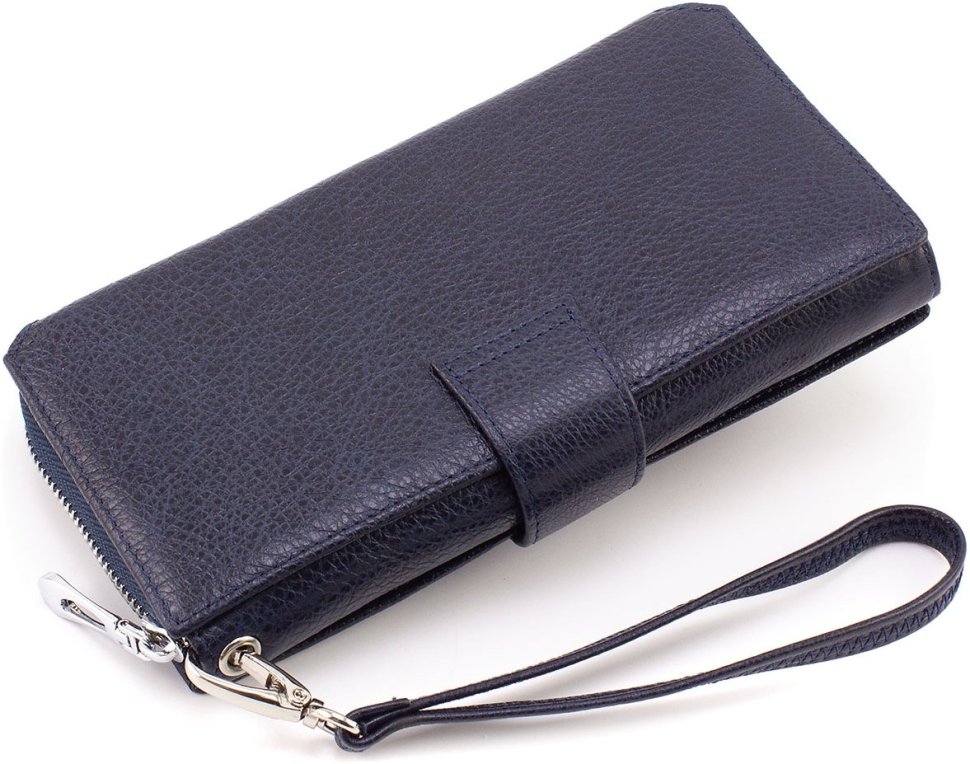 Темно-синій гаманець-клатч із натуральної шкіри із кистьовим ремінцем ST Leather 1767374