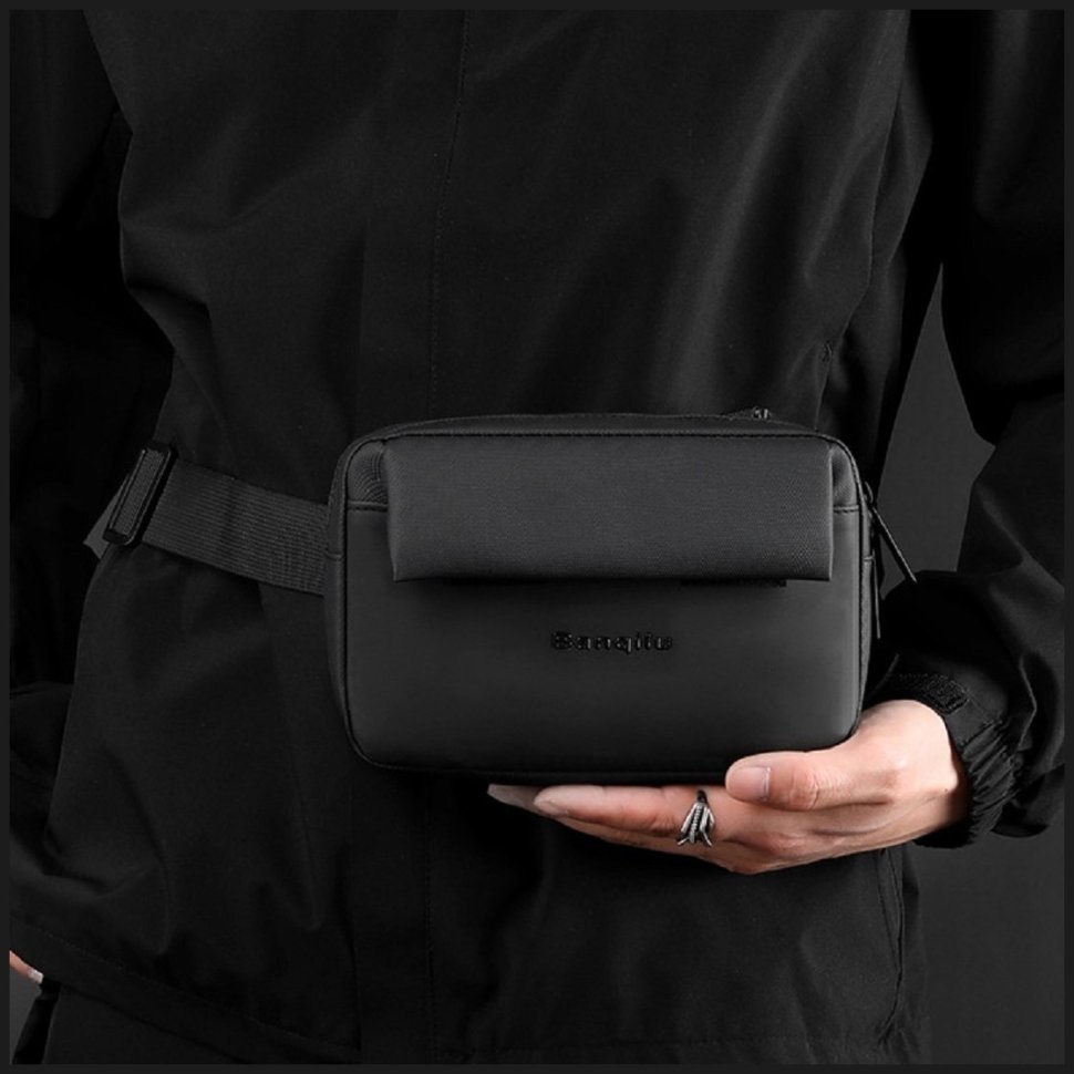 Мужская тканевая сумка на пояс в черном цвете Confident 77474 modnotak фото №4