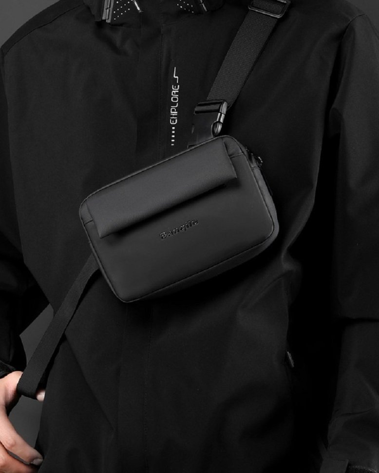 Мужская тканевая сумка на пояс в черном цвете Confident 77474 modnotak фото №11