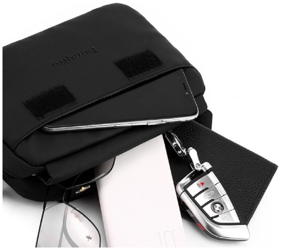 Мужская тканевая сумка на пояс в черном цвете Confident 77474 modnotak фото №12