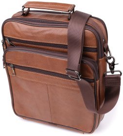 Мужская сумка барсетка из кожи на каждый день с ручкой для носки Vintage 98174 коричневого цвета