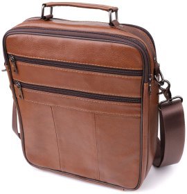 Мужская сумка барсетка из кожи на каждый день с ручкой для носки Vintage 98174 коричневого цвета