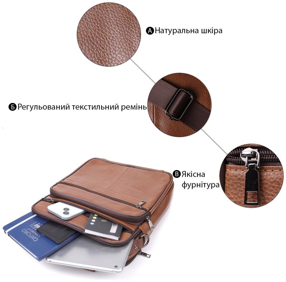 Мужская сумка барсетка из кожи на каждый день с ручкой для носки Vintage 98174 коричневого цвета modnotak фото №4