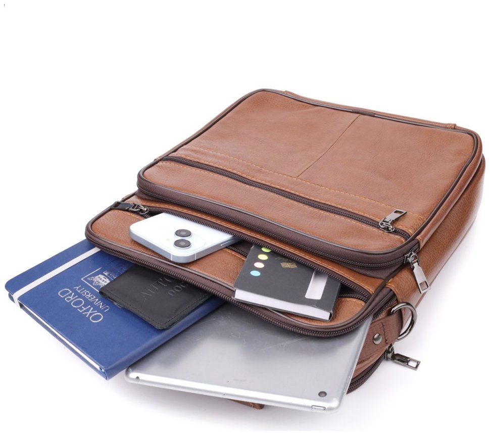 Мужская сумка барсетка из кожи на каждый день с ручкой для носки Vintage 98174 коричневого цвета modnotak фото №9