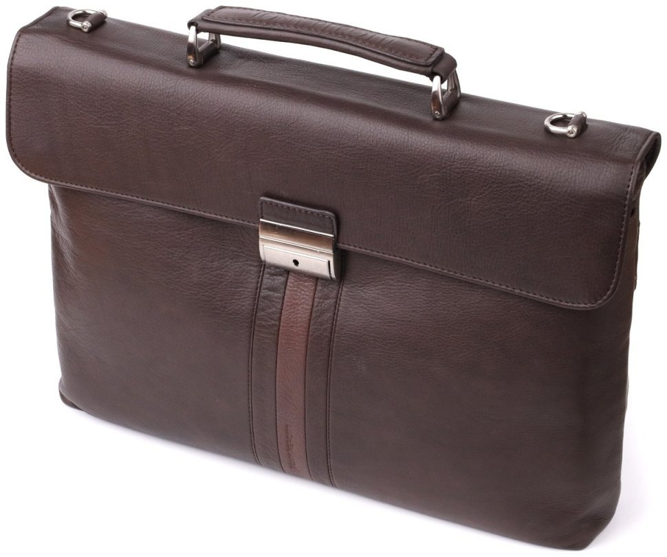 Деловая мужская сумка через плечо из натуральной кожи с отделением для ноутбука Tony Perotti коричневая 108374 modnotak фото №1