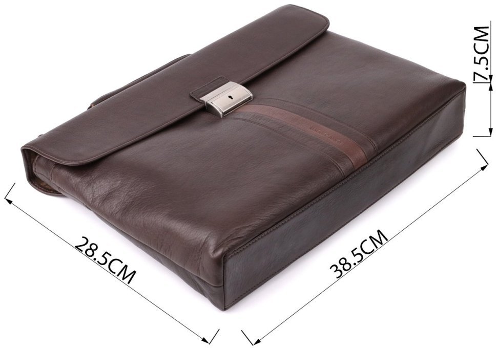 Деловая мужская сумка через плечо из натуральной кожи с отделением для ноутбука Tony Perotti коричневая 108374 modnotak фото №3