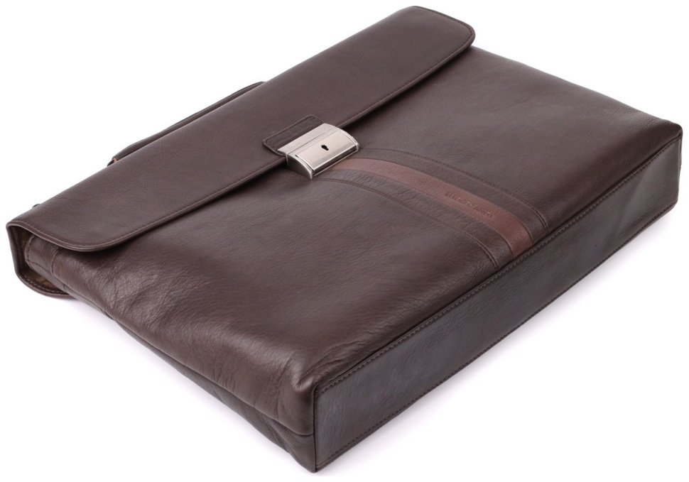 Деловая мужская сумка через плечо из натуральной кожи с отделением для ноутбука Tony Perotti коричневая 108374 modnotak фото №5