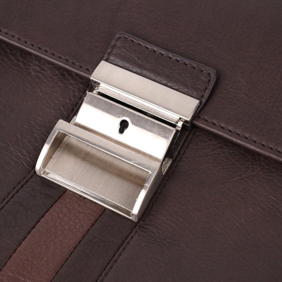 Деловая мужская сумка через плечо из натуральной кожи с отделением для ноутбука Tony Perotti коричневая 108374 modnotak фото №6