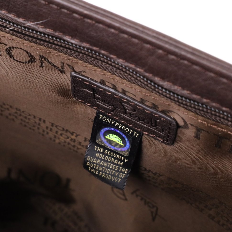 Деловая мужская сумка через плечо из натуральной кожи с отделением для ноутбука Tony Perotti коричневая 108374 modnotak фото №7