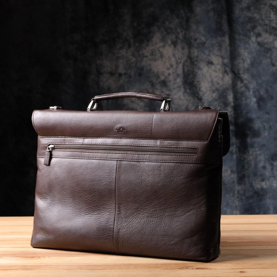 Деловая мужская сумка через плечо из натуральной кожи с отделением для ноутбука Tony Perotti коричневая 108374 modnotak фото №10