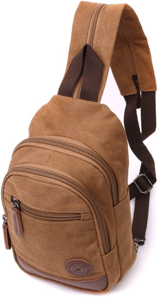 Коричневий чоловічий слінг-рюкзак із щільного текстилю Vintagе 2422177