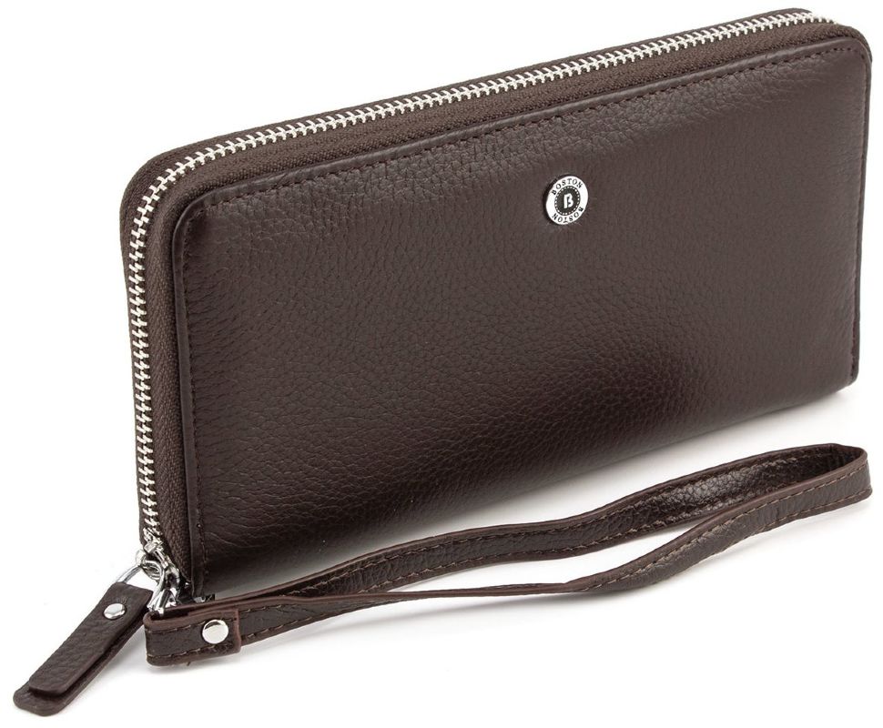 Великий коричневий гаманець з ремінцем на руку BOSTON (16690)