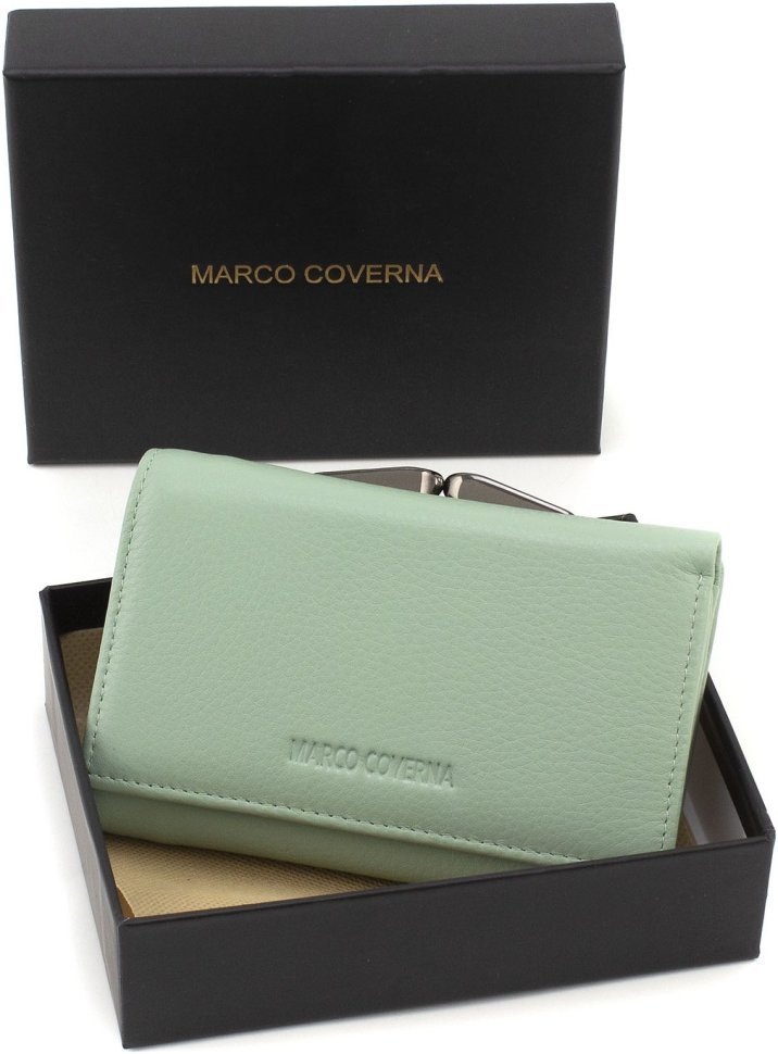 Маленький женский кошелек из натуральной кожи фисташкового цвета с монетницей Marco Coverna 68674