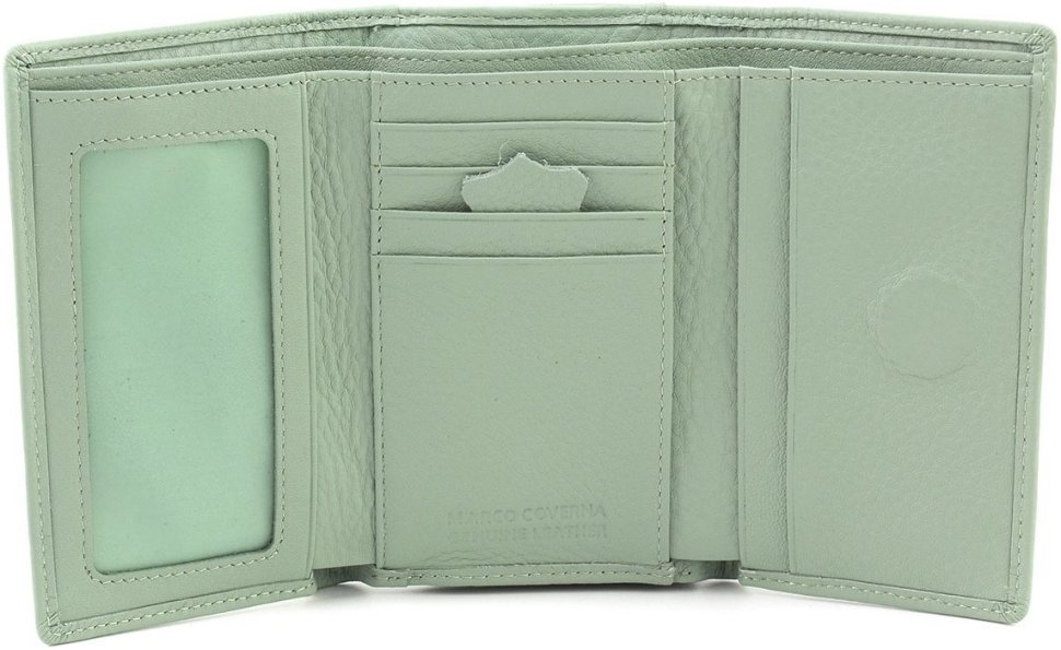 Маленький жіночий гаманець із натуральної шкіри фісташкового кольору з монетницею Marco Coverna 68674